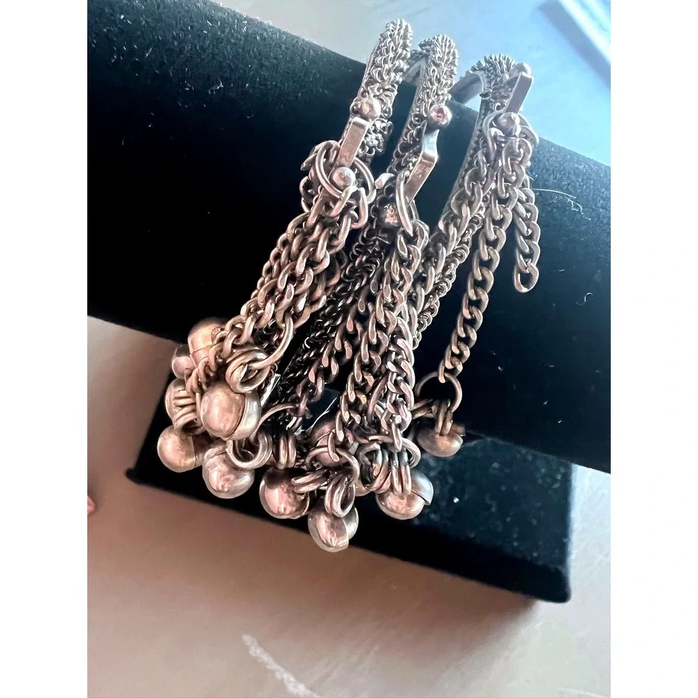 Bangle Bracelet Set 3pc Silver Tone Jingle Bell Charms Boho Ethnic Festival